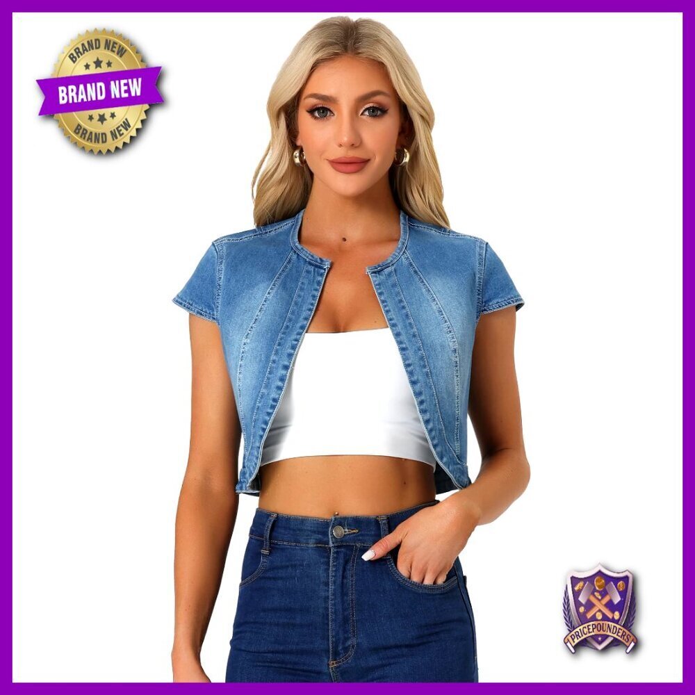 Denim Jacket Short Sleeve Slim Fit Cropped Casual Summer Chic Classic
